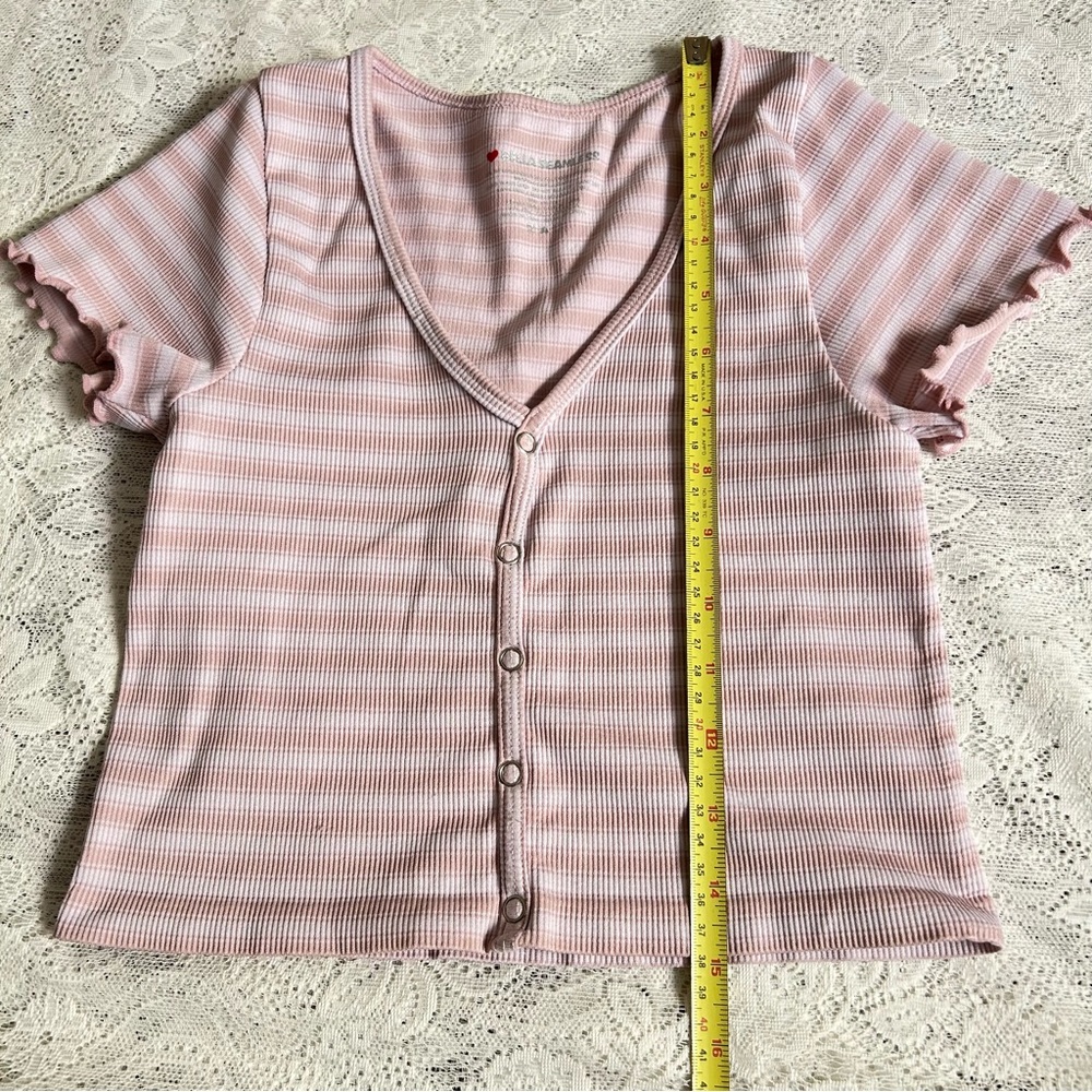 🔻🔻🔻sale Bella seamless pink strip lettuce trim sleeves crop top - Picture 7 of 7